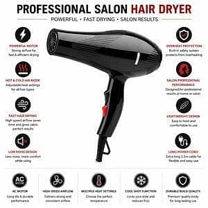 T  Professional Salon Hair Dryer for Women & Men – Standard & High Quality Fast Drying Electric Blow Dryer with Hot & Cool Air Modes | Low Noise Portable Hair Styling Tool with Overheat Protection for Salon & Home Use