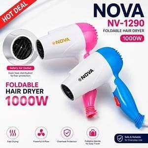 T  Foldable Mini Travel Hair Dryer 1000W – Lightweight Portable Hot & Cold Air Blow Dryer with Dual Speed Settings | Compact Folding Hair Dryer for Home, Travel & Daily Hair Styling