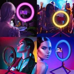 T  10-Inch RGB LED Ring Light with Phone Holder – Professional Studio Ring Light for Makeup, TikTok, YouTube & Live Streaming | Adjustable Selfie Video Camera Light for Photography & Content Creation MJ26