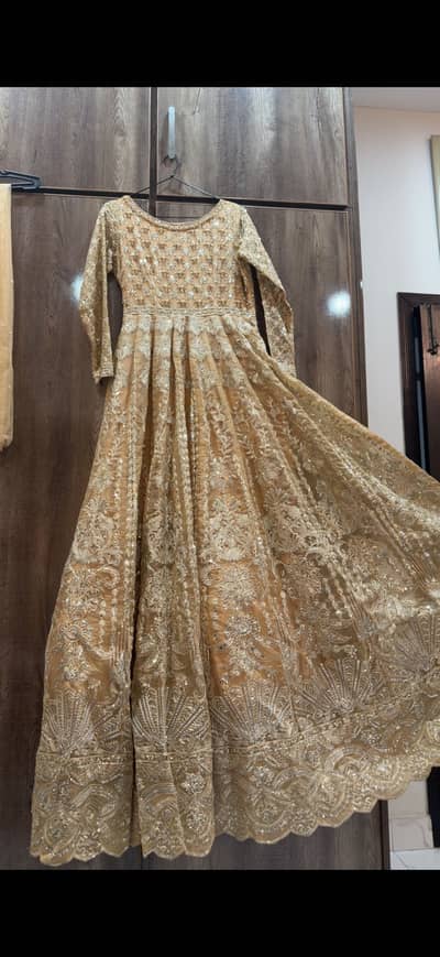 Golden & Peach Embroidered Maxi / Formal Dress – Party Wear