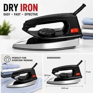 T  Premium Quality Dry Iron 3LBS – Lightweight Electric Clothes Iron for Fast Heating & Smooth Pressing | Non-Stick Soleplate Dry Iron for Home & Travel Use