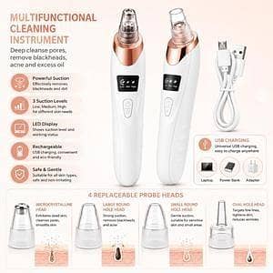 T  5-in-1 Electric Blackhead Remover Vacuum – Rechargeable Facial Pore Cleaner with Suction Technology | Acne & Whitehead Removal Device for Deep Skin Cleansing, Blackhead Extraction & Face Care