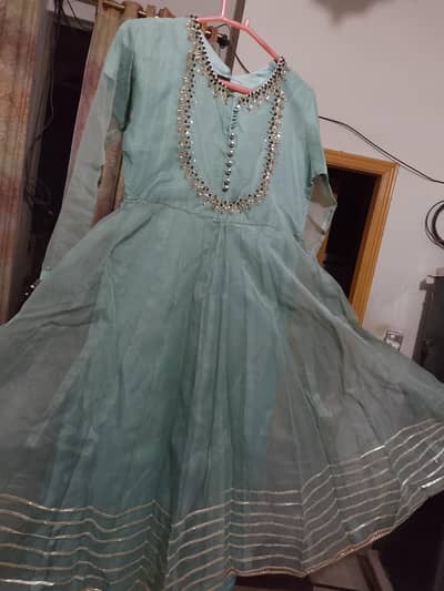 organza maxi with cut MOTi work on neck with dupatta and shalwar