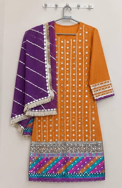 Beautiful Eastern 3-Piece Embroidered Suit – Orange & Purple