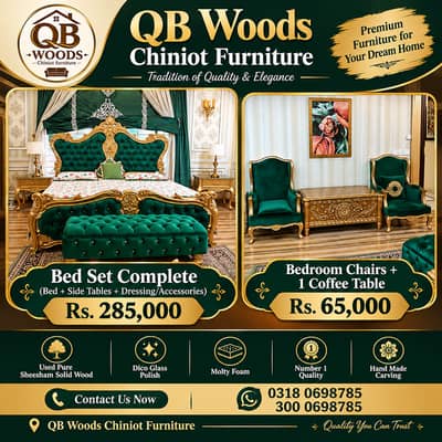 Luxury Sheesham Wood Bed Set & Bedroom Chairs with Coffee Table