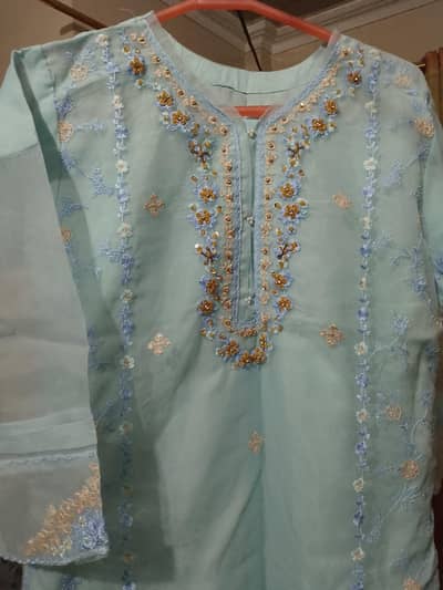 organza trouser ,shirt and duppata  with embroidery