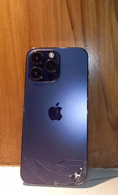 Apple iPhone 14 Pro Max deep purple broken back glass