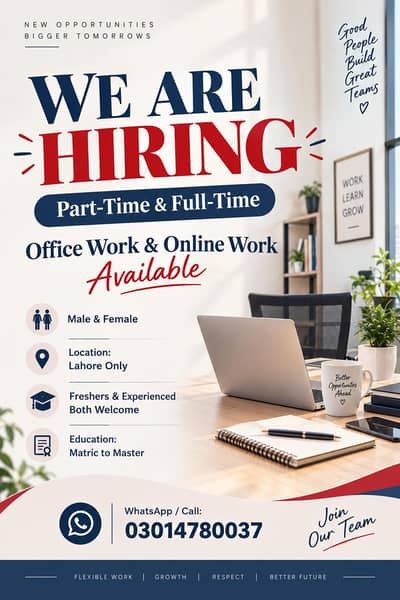 OFFICE WORK AND ONLINE WORK AVAILABLE FOR MALES AND FEMALES