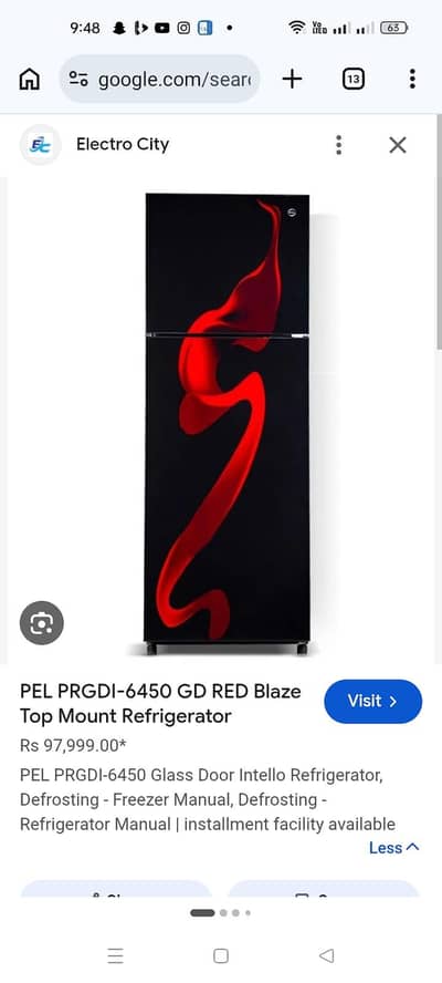 Pel refrigerator Red blaze Glass Door 6450