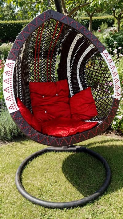 Imported Egg Swing Chair Stand - Red Cushions