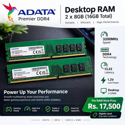 ADATA 8GB DDR4 3200MHz Desktop RAM – Slightly Used