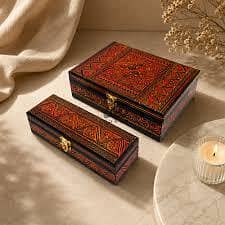 WOODEN TEXTURE STYLE BOXES FOR GOLD JEWELLERY SET + BRACELET or CHAIN