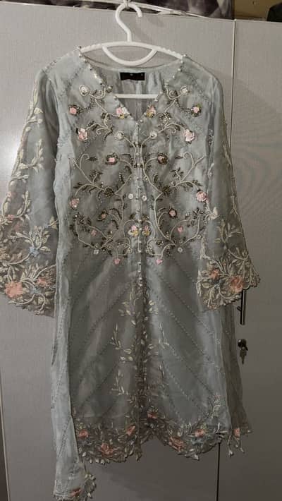 Fancy party Wear 03 piece Medium elegant light grey
