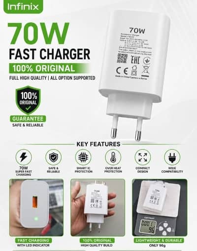 Infinix 70W Fast Charger | Original Accessories Charger