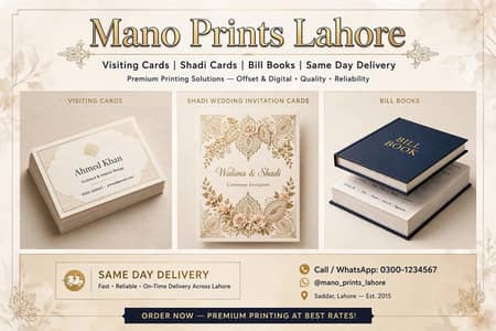 Printing Service Lahore - Visiting Cards, Shadi Cards, Bill Books