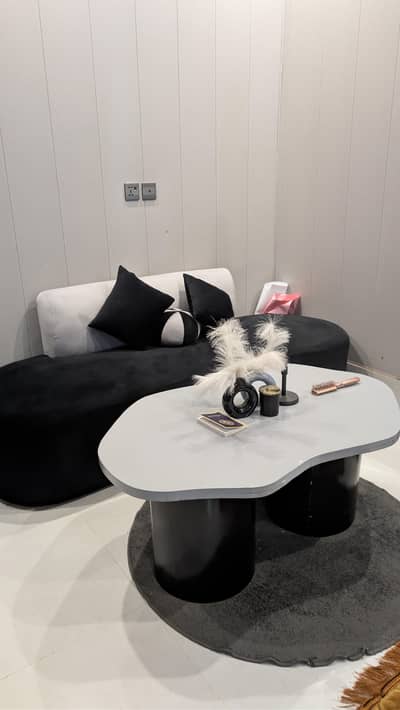 Sofa and Table Black+Grey Combination