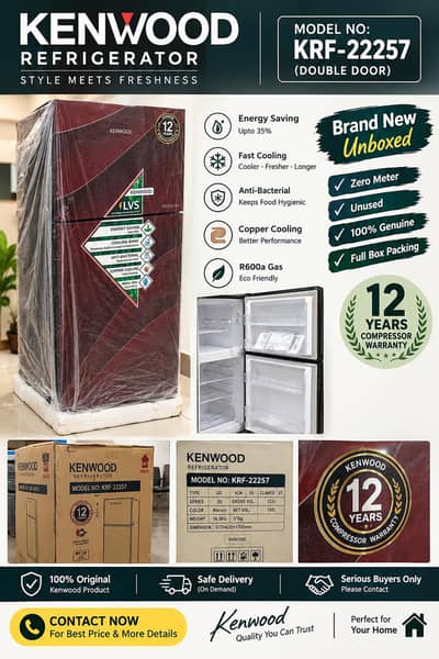 Kenwood KRF-22257 refrigerator | brand new | zero meter | double door