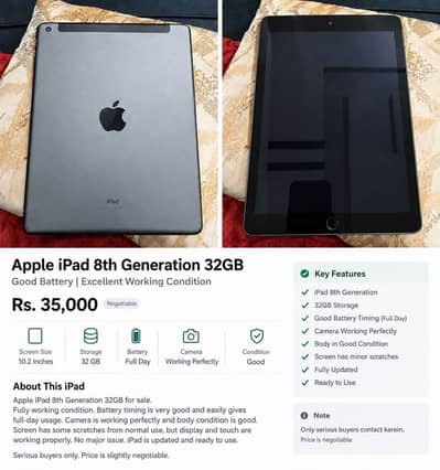 ipad 8th generation | 32 GB | Good battery | excellent working