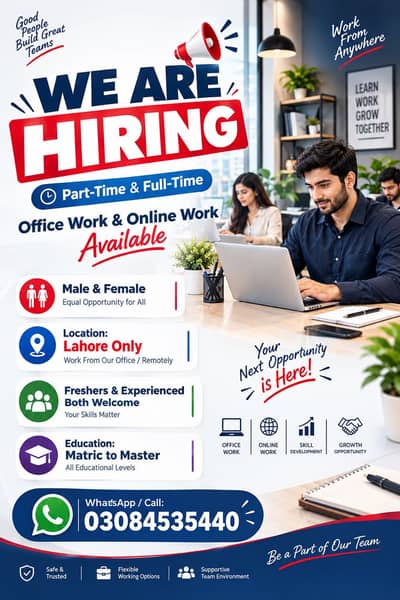 3) OFFICE WORK AVAILABLE FOR MALES AND FEMALES