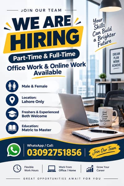 WE HIRING MALE AND FEMALES STAFF FOR OFFICE WORK