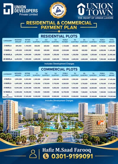 20 MARLA RESIDENTIAL PLOT(INSTALLMENT) FOR SALE PRIME LOCATION AT UNION TOWN LAHORE
