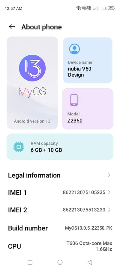 Nubia v60 6gb 256gb