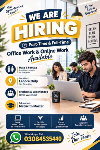 WE HIRING MALE AND FEMALES STAFF FOR OFFICE WORK