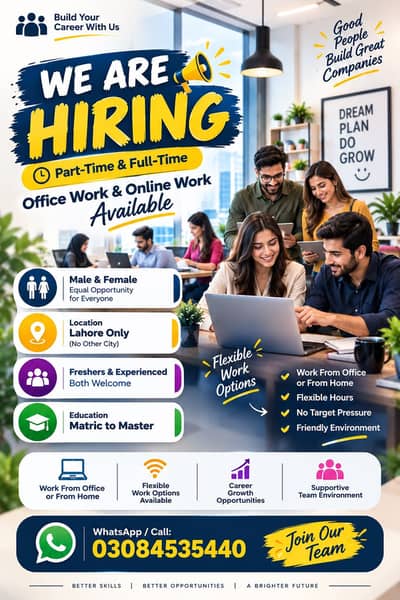 WE HIRING MALE AND FEMALES STAFF FOR OFFICE WORK