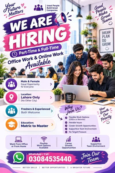 WE HIRING MALE AND FEMALES STAFF FOR OFFICE WORK