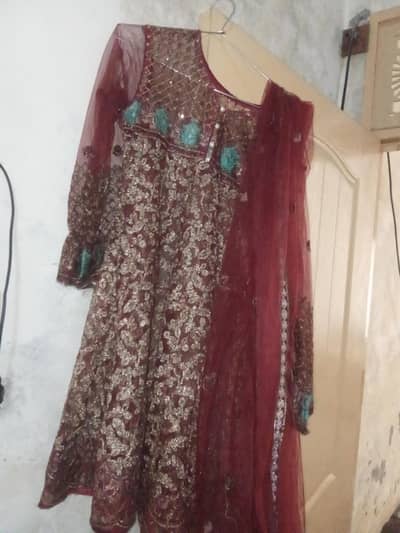 medium mehroon net frock heavy embroidery party wear