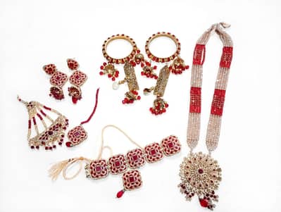 New Red Bridal Set - Artificial 1x Necklace 1x Earrings Pair 1x Teeka