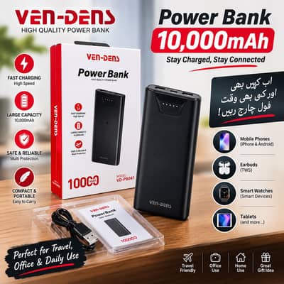 VEN-DENS 10000mAh Power Bank – Fast Charging 