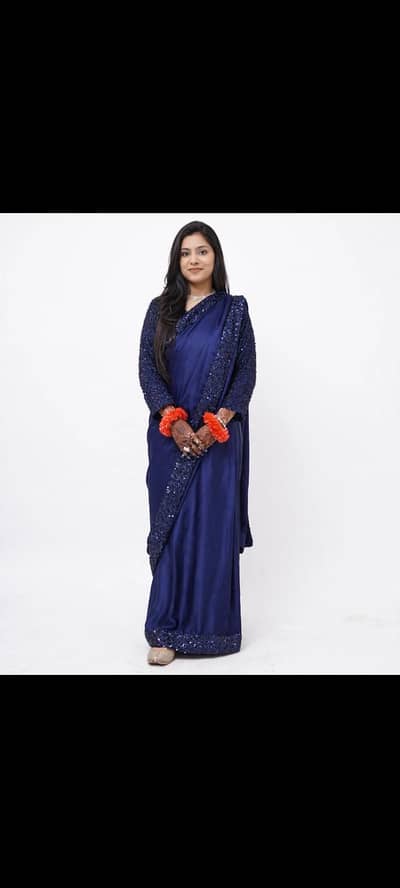 Navy Blue Heavy Embroidered Saree with Blouse – Party & Wedding Wear