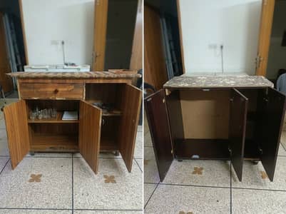 2 Wooden Counter & Utility Tables with Storage Cabinets - Bundle Deal
