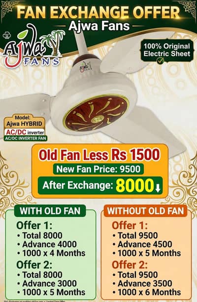 Ajwa AC/DC Fan 30watt on installment