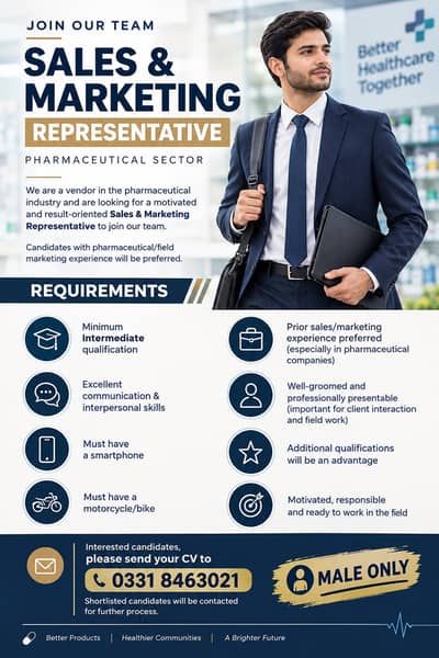 Male Sales & Marketing Representative Required