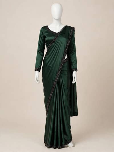 Emerald Green Saree With Blouse - Party Wear`