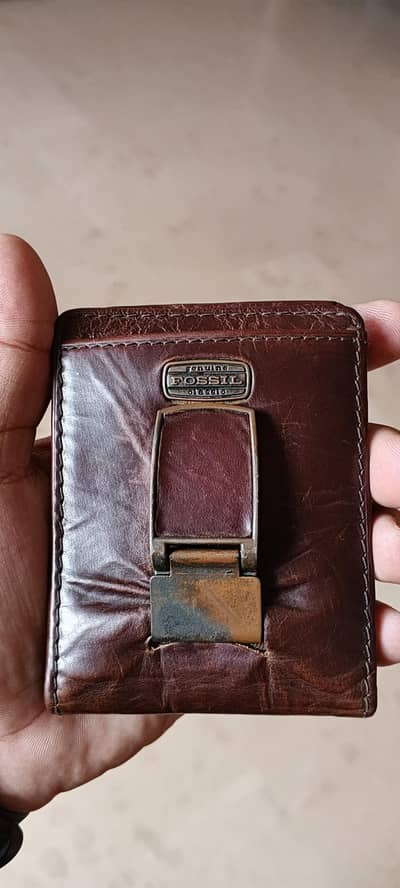 Vintage Fossil Money Clip Wallet - Classic Distressed Style
