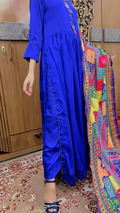 long maxi royal blue colorwith mirror work duppata
