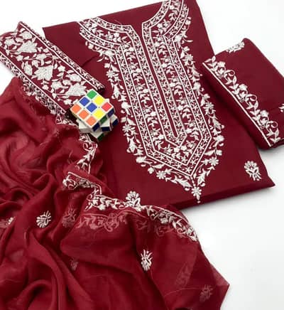 Maroon Chikankari lawn 3pcs. -- home dliwr free
