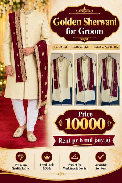 Golden Sherwani for Groom – Royal Wedding Look 