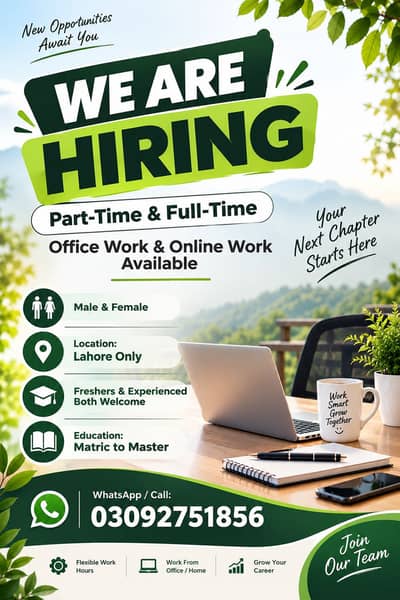 WE HIRING MALE AND FEMALES STAFF FOR OFFICE WORK