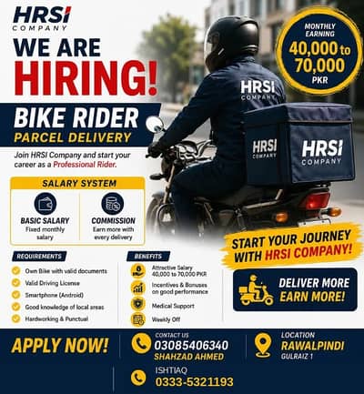 Bike Rider Required for Parcel Delivery | HRSI Company | Rawalpindi