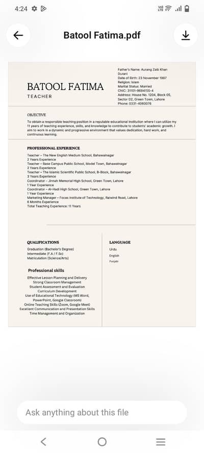 my qualifications is graduation in education wanted job
