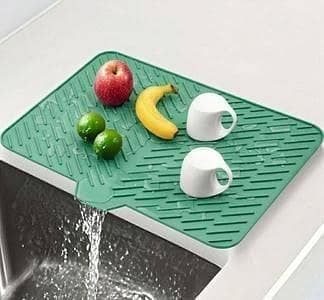 T  Silicone Dish Drying Mat for Kitchen Counter, Dish Drying Pad, Non-Slip Drain Pad with Built-in Drain, Heat Resistant Non-Slip