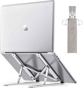 T  Adjustable Metal Laptop Stand – Foldable Portable Laptop Holder with 7-Level Height Adjustment, Anti-Slip Silicone Pads & Strong Aluminum Alloy Design | Ergonomic Laptop Riser Compatible with All Laptop Sizes for Office, Study, Gaming & Work From Home