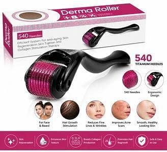T  Derma Roller 0.5mm – Micro Needling Skin Care Roller for Face, Beard & Hair Growth | Titanium Microneedle Roller for Reducing Fine Lines, Acne Scars, Skin Rejuvenation & Smooth Healthy Looking Skin