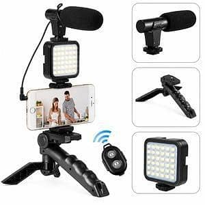 T  Professional Video Making Kit with LED Light, Microphone & Mobile Holder Tripod Stand – Complete Vlogging Kit for TikTok, YouTube, Facebook Live, Reels, Video Recording, Content Creation & Online Streaming