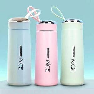 T  400ml Glass Water Bottle with Silicone Sleeve – BPA Free Leakproof Drinking Bottle, Portable Reusable Glass Water Bottle for School, Office, Gym, Travel & Daily Hydration (Random Color)