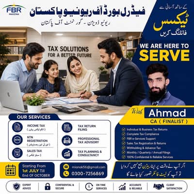 Tax Consultant, Sales Tax, Income Tax Return, FBR, Tax Filer, NTN,SECP